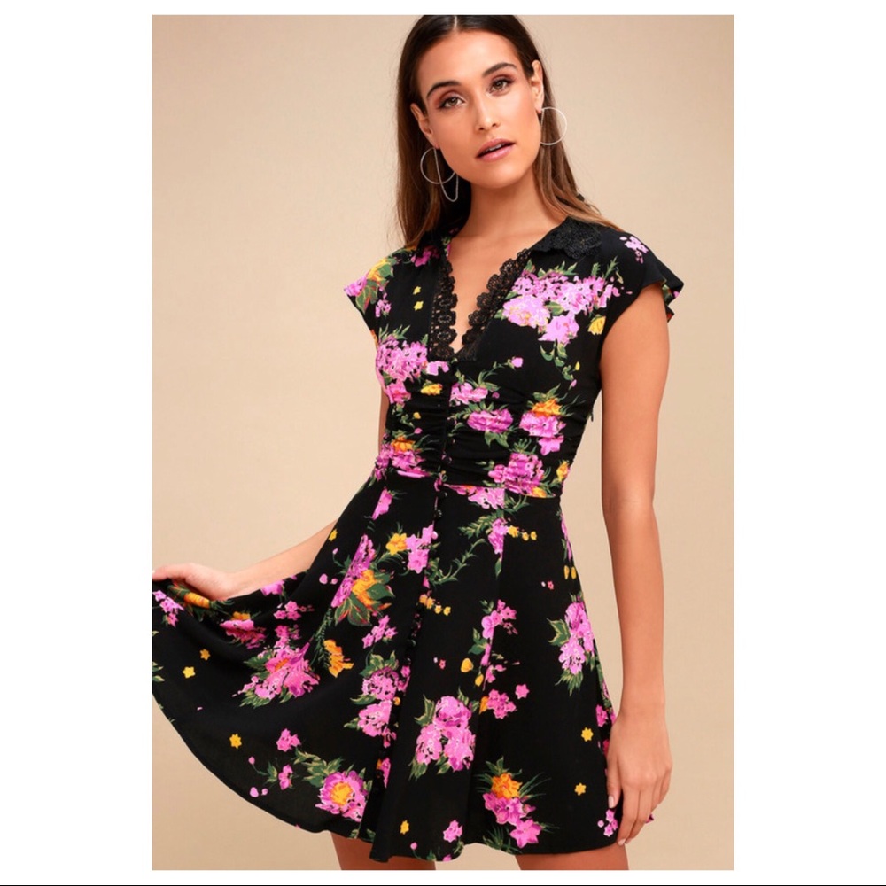 FREE PEOPLE LACE DETAIL FLORAL PRINT MINI DRESS - Picture 8 of 8